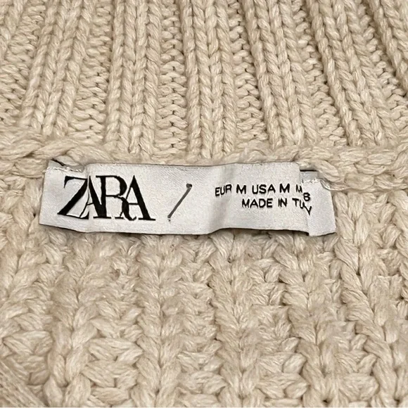 Zara high neck zipp up cardigan sweater, high neck chunky knit, cream, size M - Picture 2 of 11